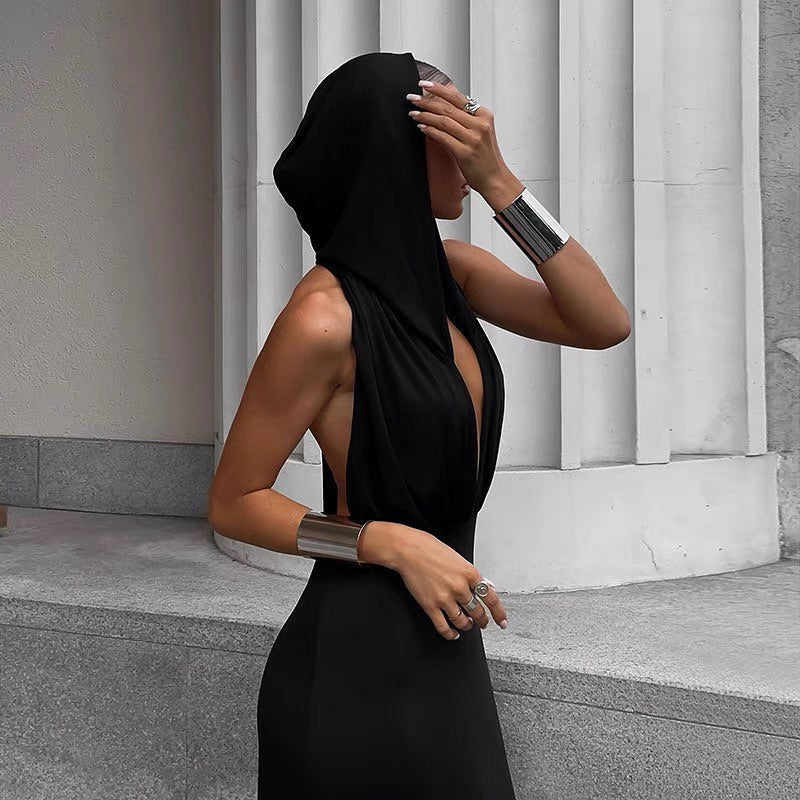 Idealistic Hood Backless Maxi Dress