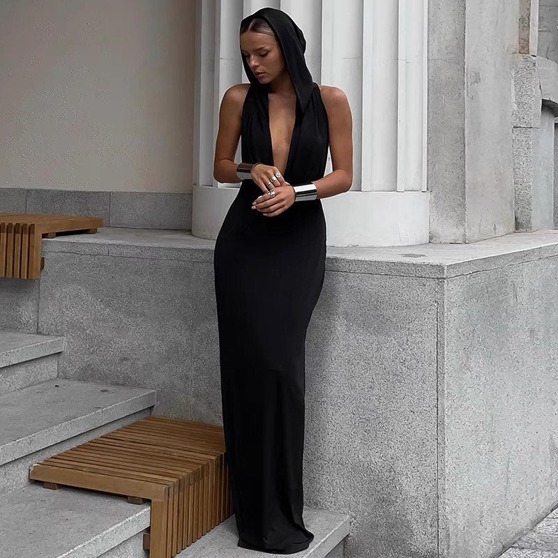 Idealistic Hood Backless Maxi Dress