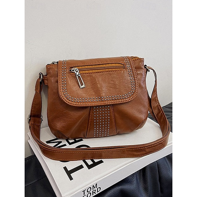 with Faux Bag Leather Brown Crossbody Studded