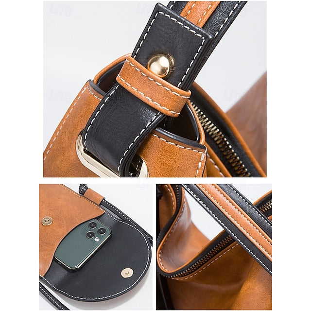 Faux Leather Shoulder 4-Piece Handbag Bag Set