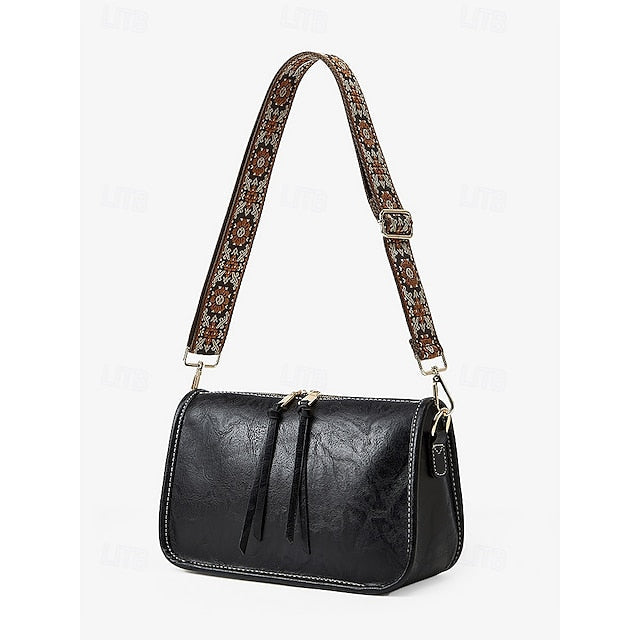 Bag Adjustable Leather Brown Faux Shoulder with