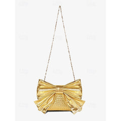 Oversized Faux Leather Bag Clutch Bow with Gold