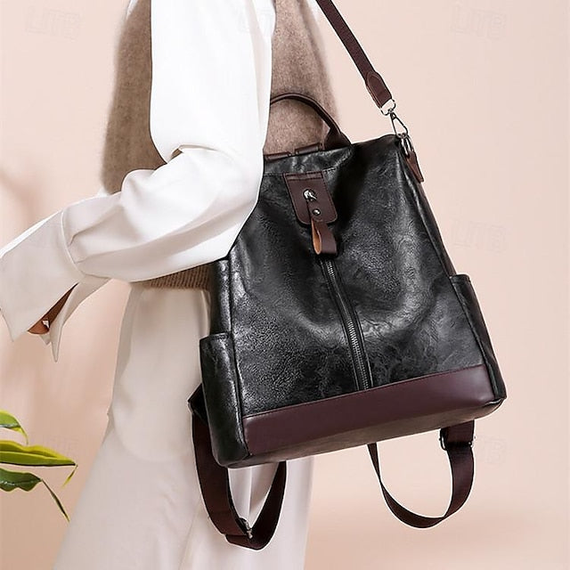 Convertible Backpack Faux Leather Caramel Purse