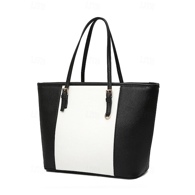 Faux Brown Leather Large Bag Classic Tote -