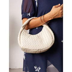 Leather Elegant Woven Chic Bag Hobo Round Ivory