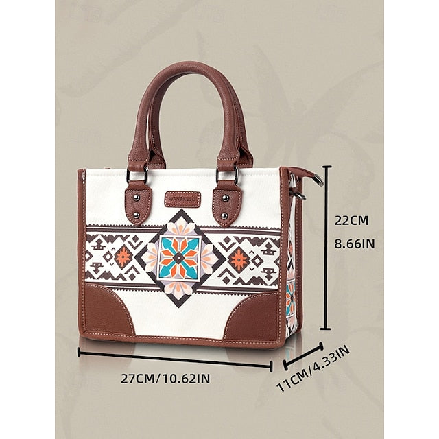 and Set Ethnic Leather Faux Handbag Canvas with