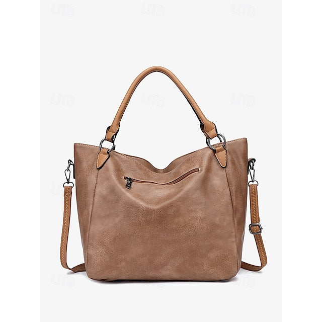 Brown Faux Tote Bag Handbag Leather Spacious