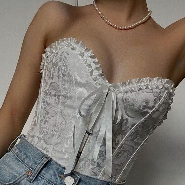 Luxe Affairs Lace Up Corset Satin Crop Top