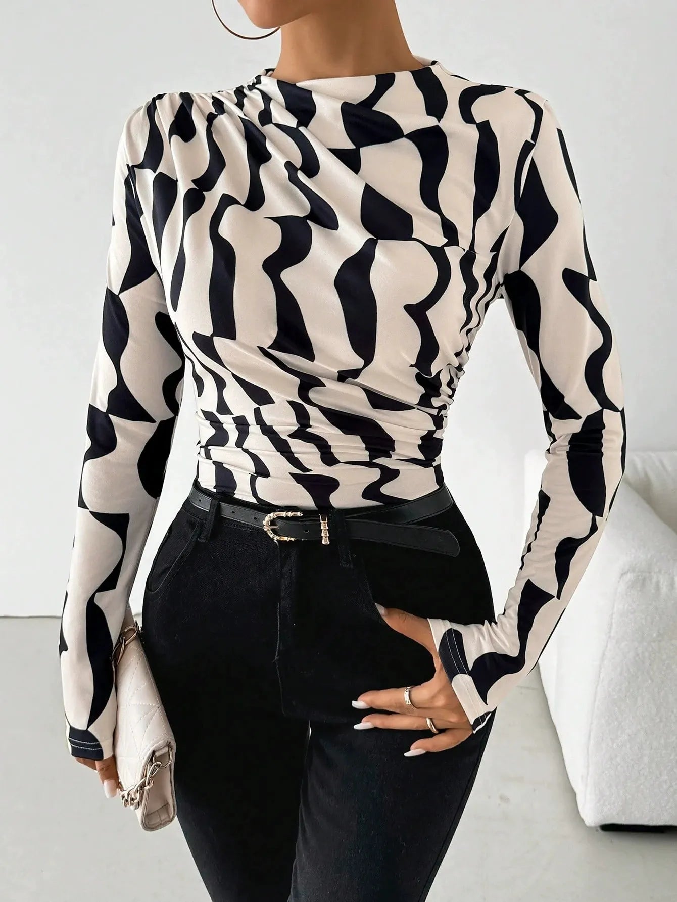 Pleated Edge Printed Top