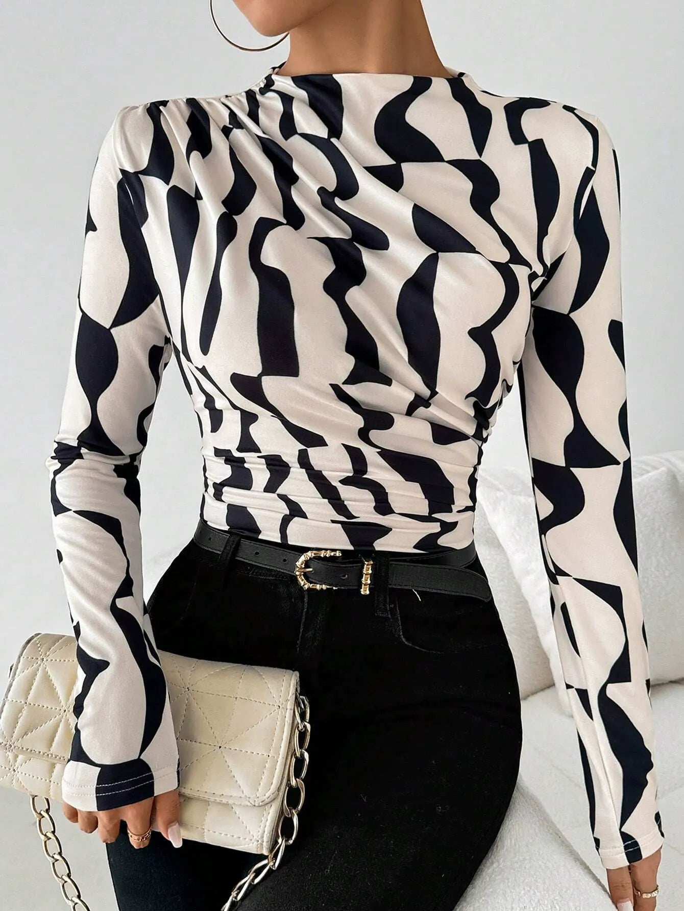 Pleated Edge Printed Top