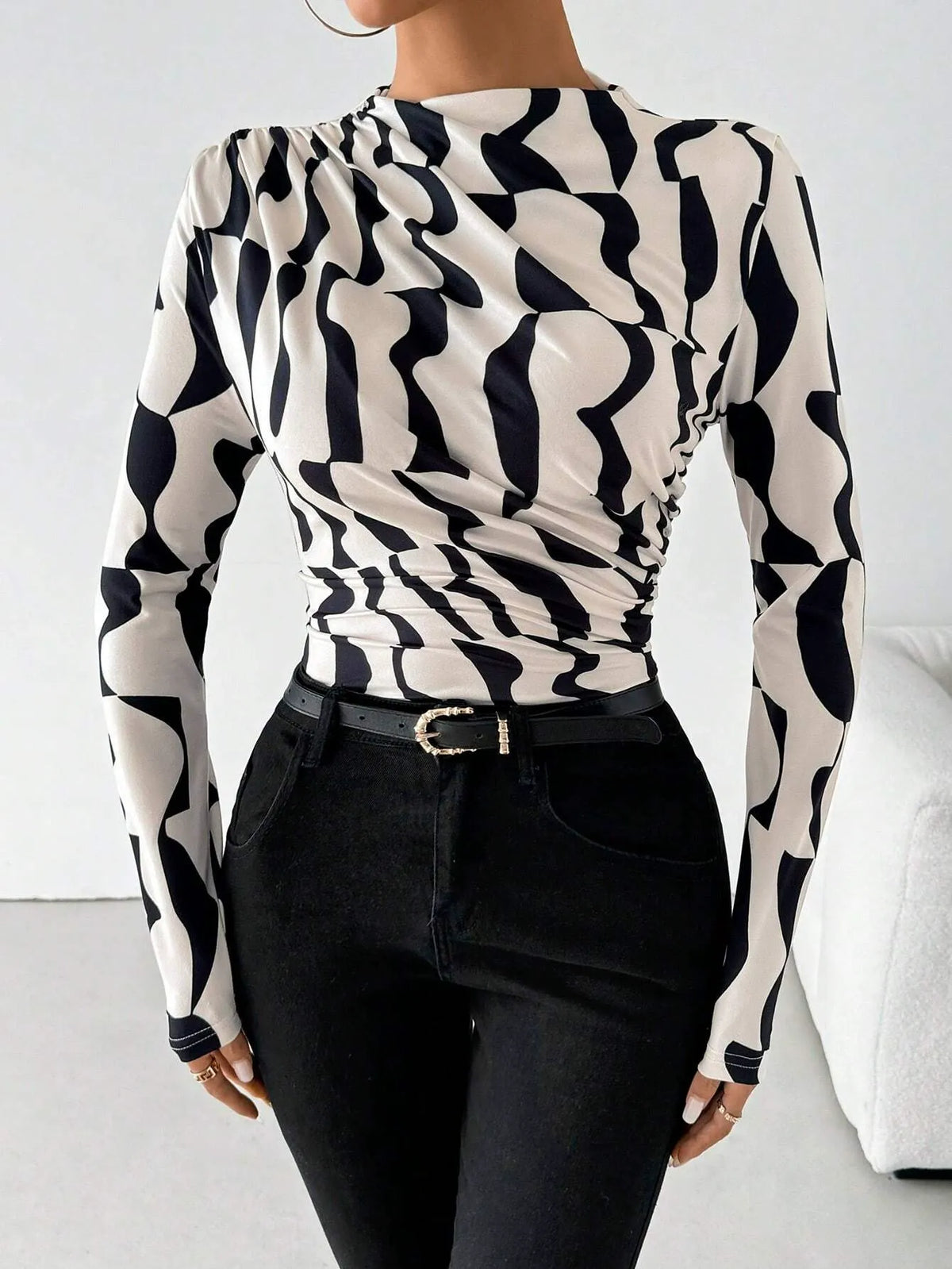 Pleated Edge Printed Top