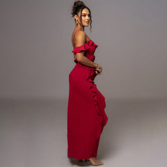 Backless Slit Spliced Halter Dress