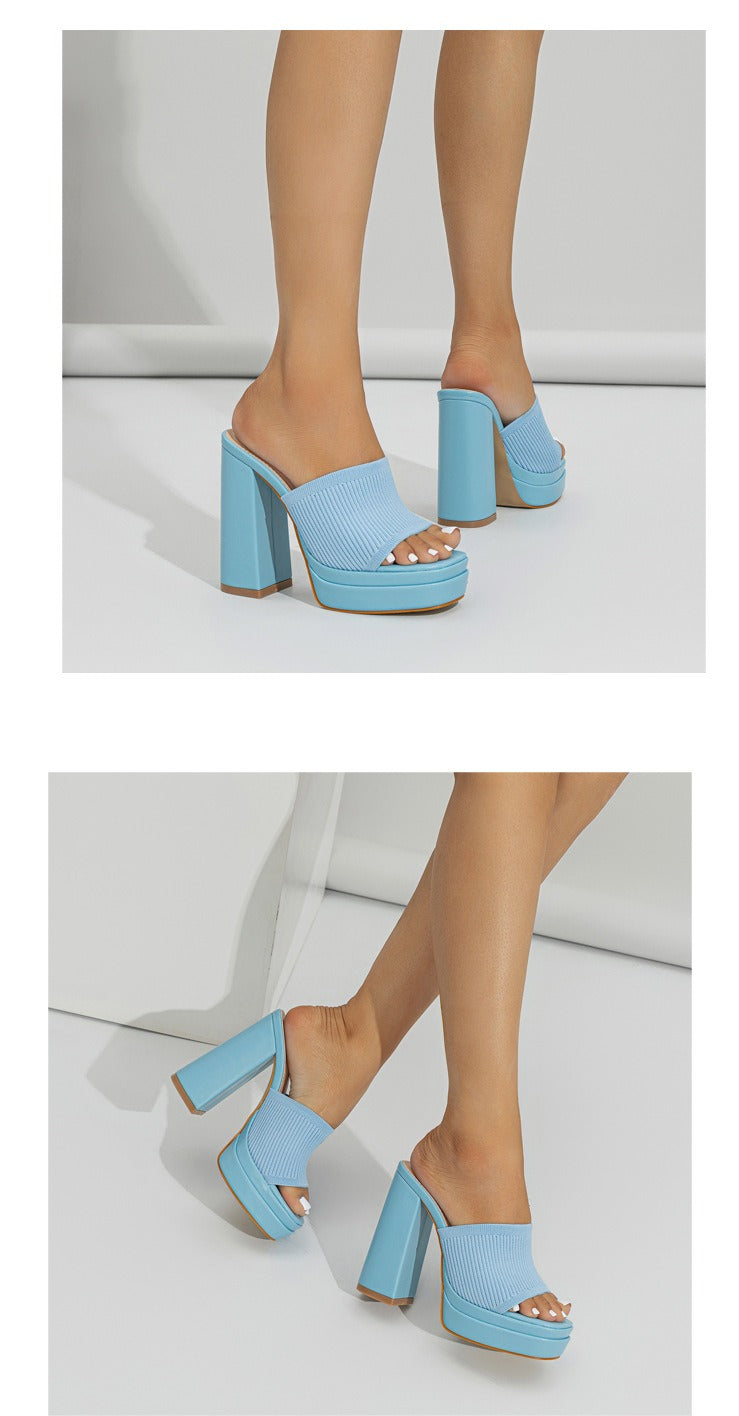 Printed Chunky Heeled Platform Sandals