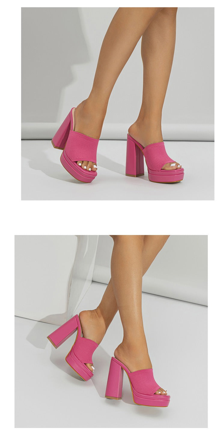 Printed Chunky Heeled Platform Sandals