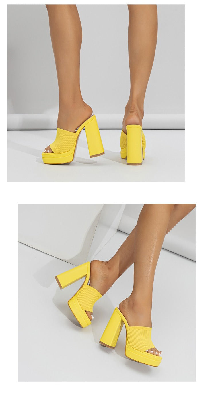 Printed Chunky Heeled Platform Sandals