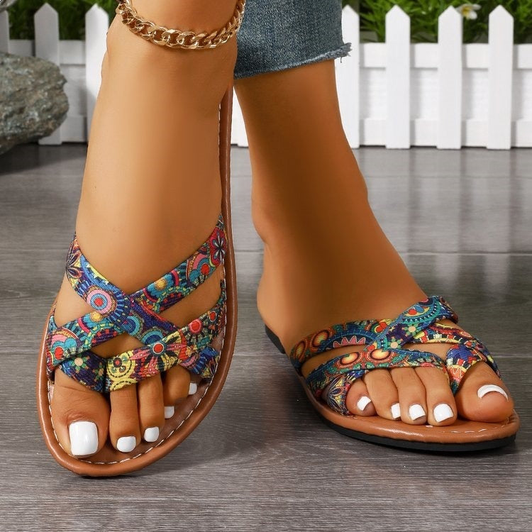 Casual Print Flat Slide Sandals