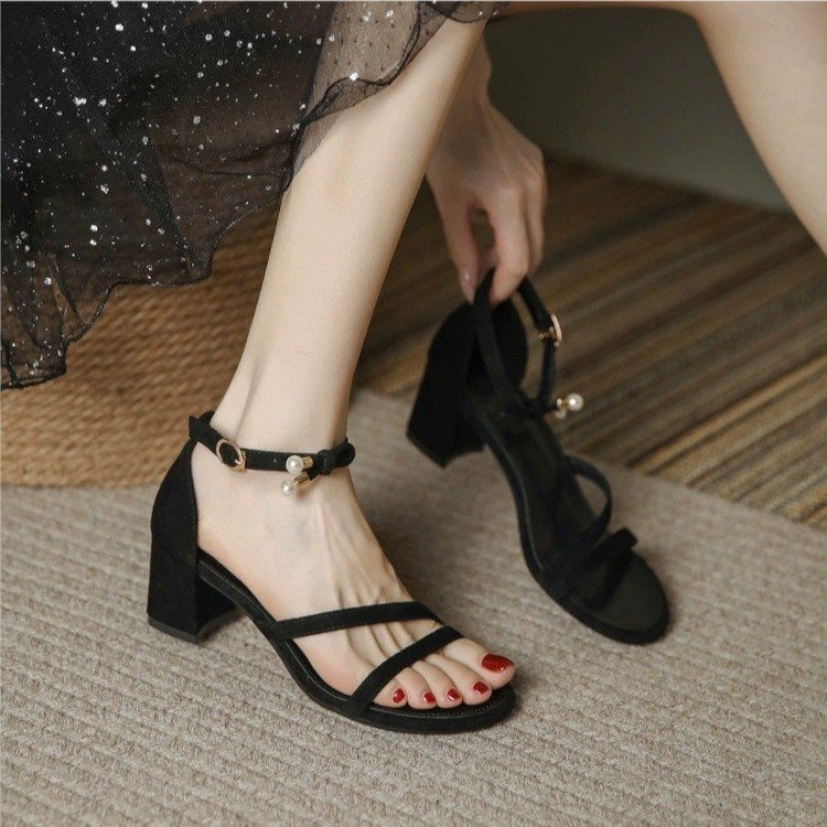 Buckle Chunky Heel Strap Sandals