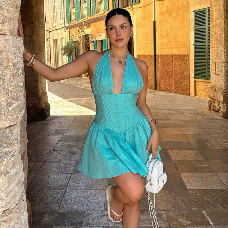 Waist-Cinching Halter-Neck Dress