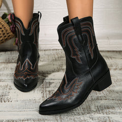 Pointed-Toe Chunk-Heeled Cowboy Boots