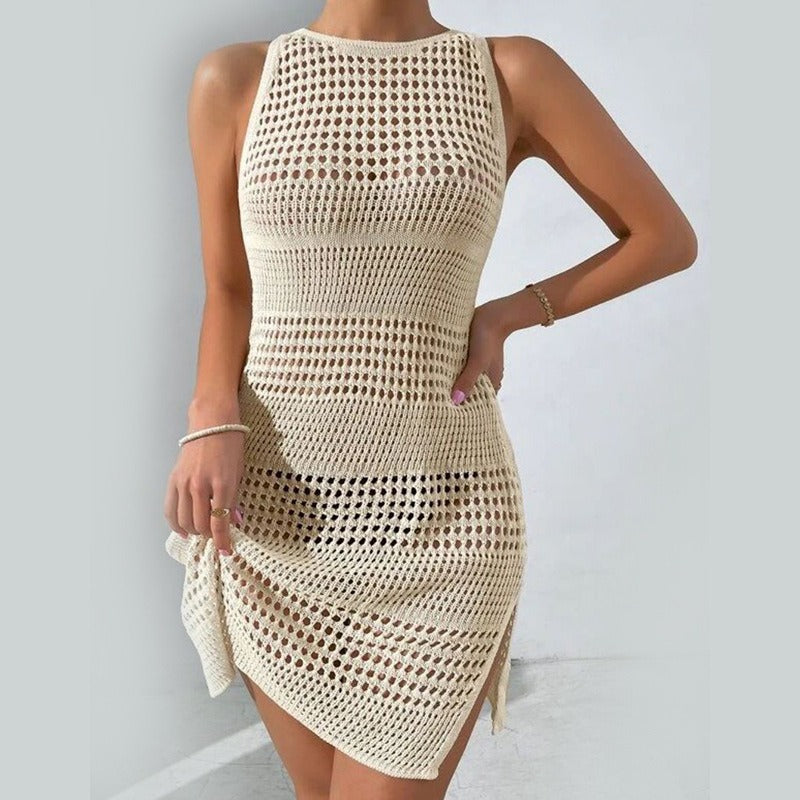 Knitted Hollowed-Out Swimsuit Smock