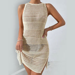 Knitted Hollowed-Out Swimsuit Smock