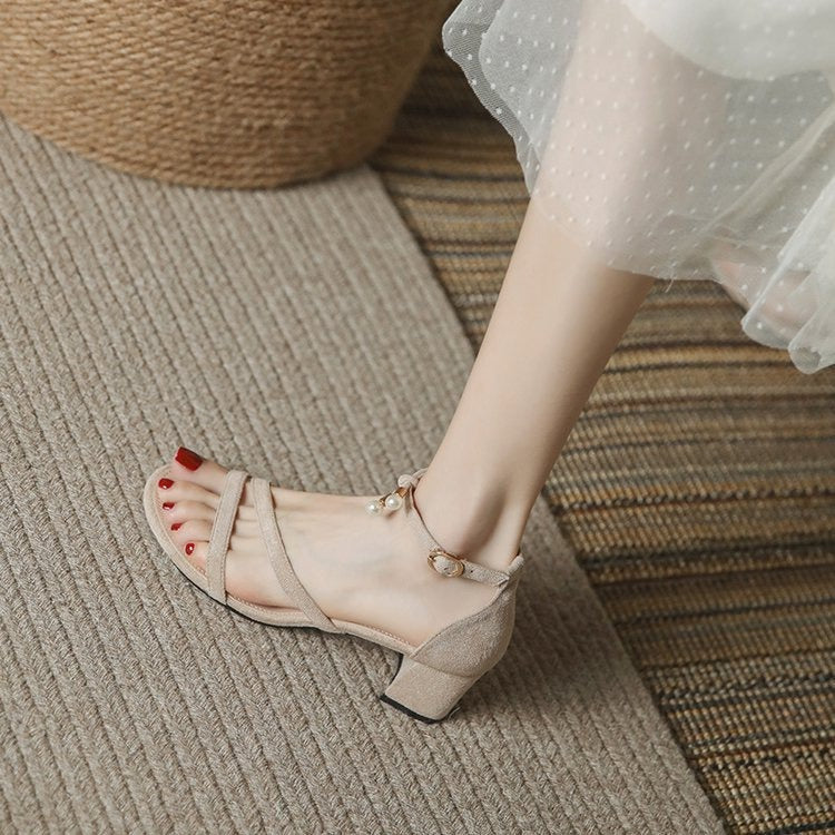 Buckle Chunky Heel Strap Sandals