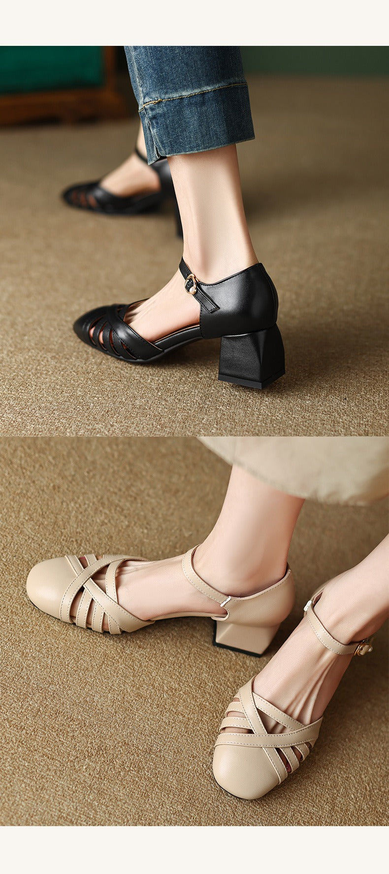 Green Comfy Hollow Out Splicing Buckle Strap Chunky Sandals