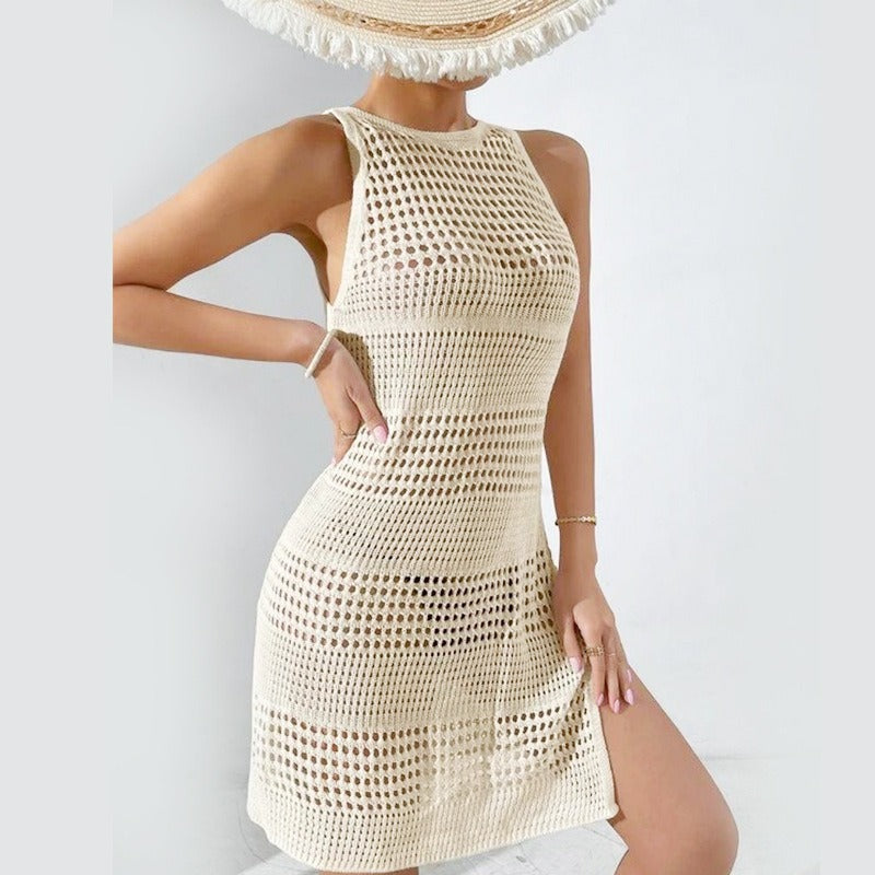 Knitted Hollowed-Out Swimsuit Smock