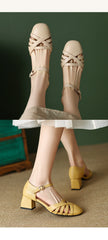 Green Comfy Hollow Out Splicing Buckle Strap Chunky Sandals