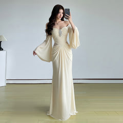 Strapless Low-Cut Floor-Length Dress