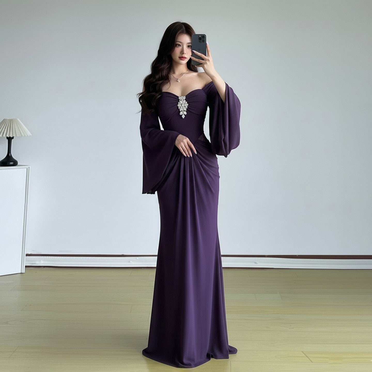 Strapless Low-Cut Floor-Length Dress