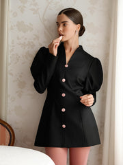 Waist-Cinching Puffed-Sleeve Suit Dress