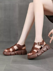 Leather Spliced Solid Platform Sandals