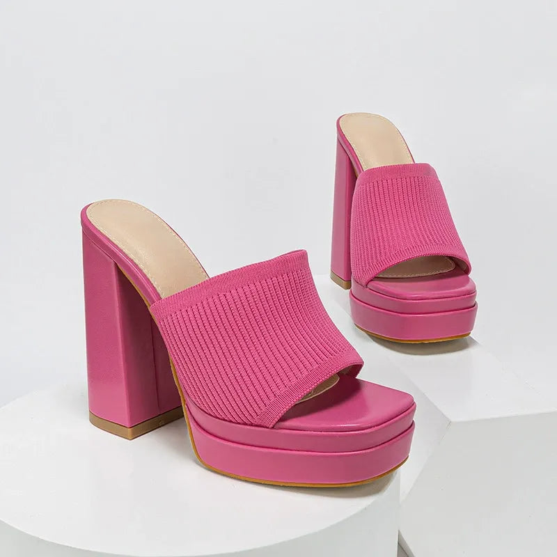 Printed Chunky Heeled Platform Sandals