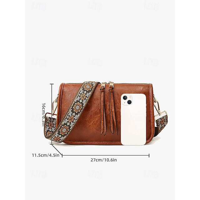 Bag Adjustable Leather Brown Faux Shoulder with