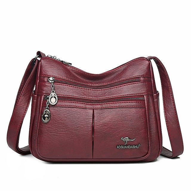 Faux Leather Shoulder Multi-Pocket - Crossbody Bag