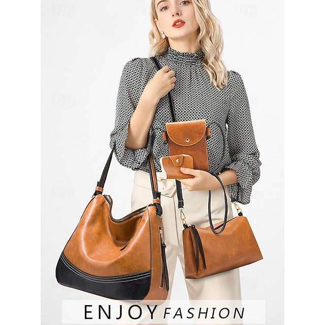 Faux Leather Shoulder 4-Piece Handbag Bag Set