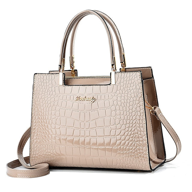 Black Crocodile Pattern Elegant Handbag Leather