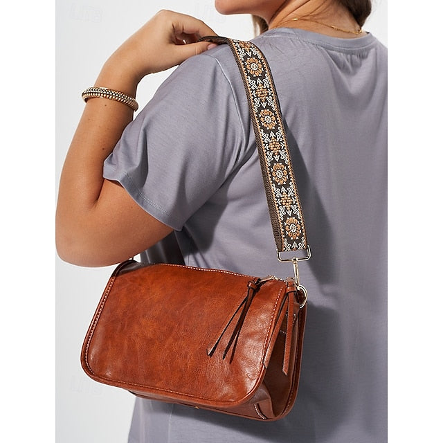 Bag Adjustable Leather Brown Faux Shoulder with