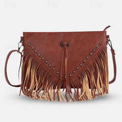 Leather with Fringe Crossbody Bohemian Bag