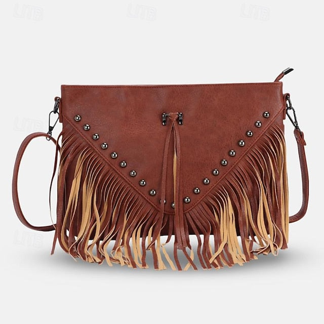 Crossbody Fringe Bohemian Bag with Leather