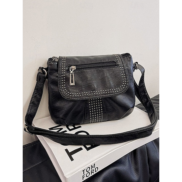 with Faux Bag Leather Brown Crossbody Studded