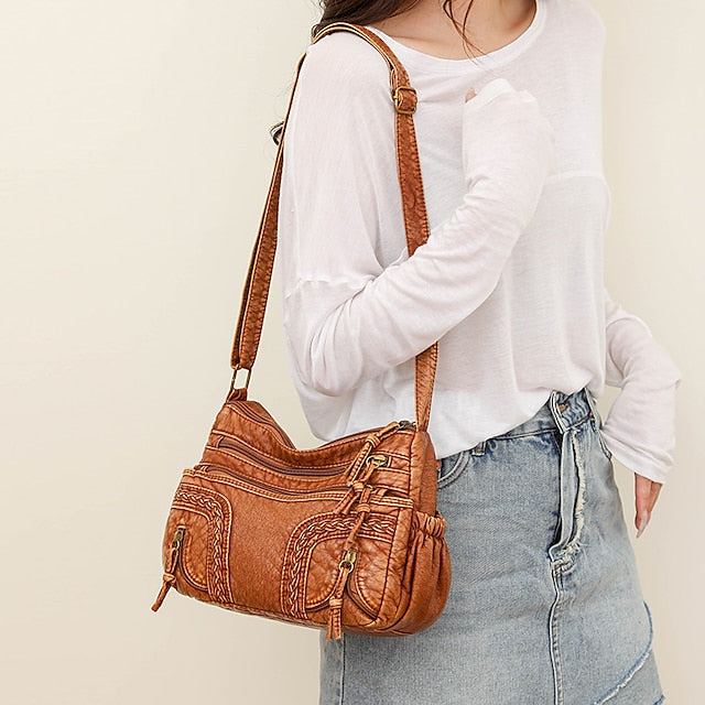 Leather Faux Shoulder Brown Vintage Bag Boho