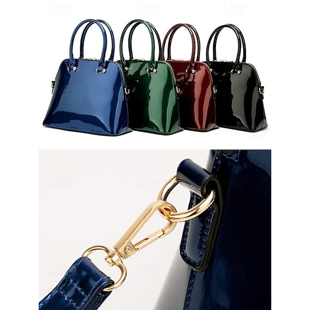 Elegant Patent Shiny Tote Green Leather - Bag