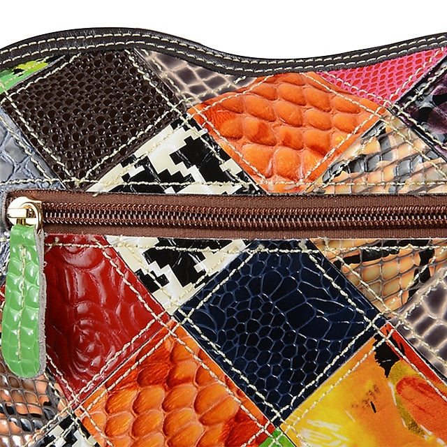 Leather Shoulder Bohemian Colorful Patchwork - Bag