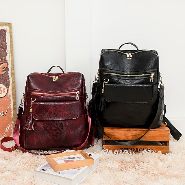 and Vintage Backpack Leather Tassel Purse with Faux