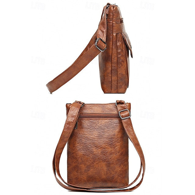 Leather Vintage Multi-Pocket Crossbody Faux - Bag