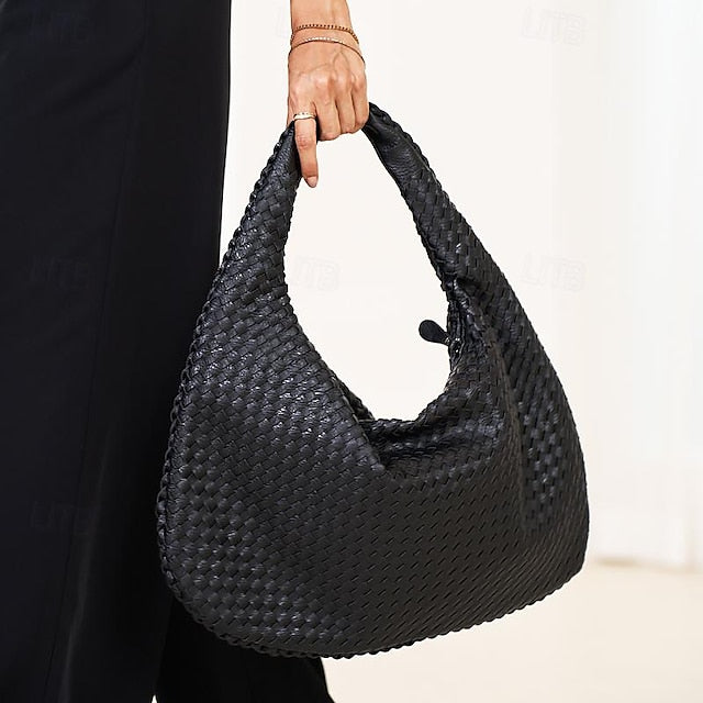 Woven Bag Faux Burgundy Leather Hobo Chic