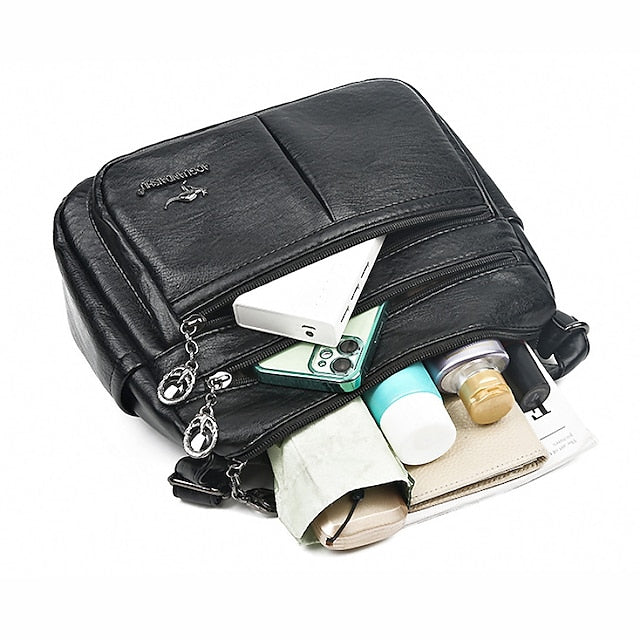 Faux Leather Shoulder Multi-Pocket - Crossbody Bag