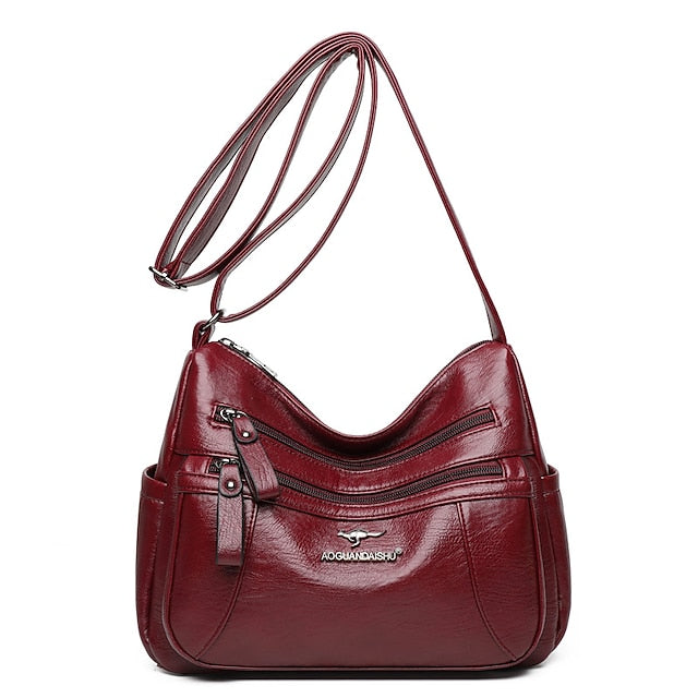 Shoulder Bag Leather Black Faux Multi-Pocket